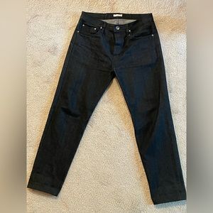 Unbranded Brand UB 604 Relaxed Tapered Black Selvedge, 33, hemmed to 30